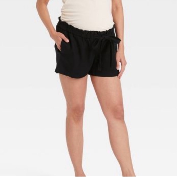 Isabel Maternity by Ingrid & Isabel Pants - Isabel Maternity Black Linen Tie Front Pull On Shorts XL